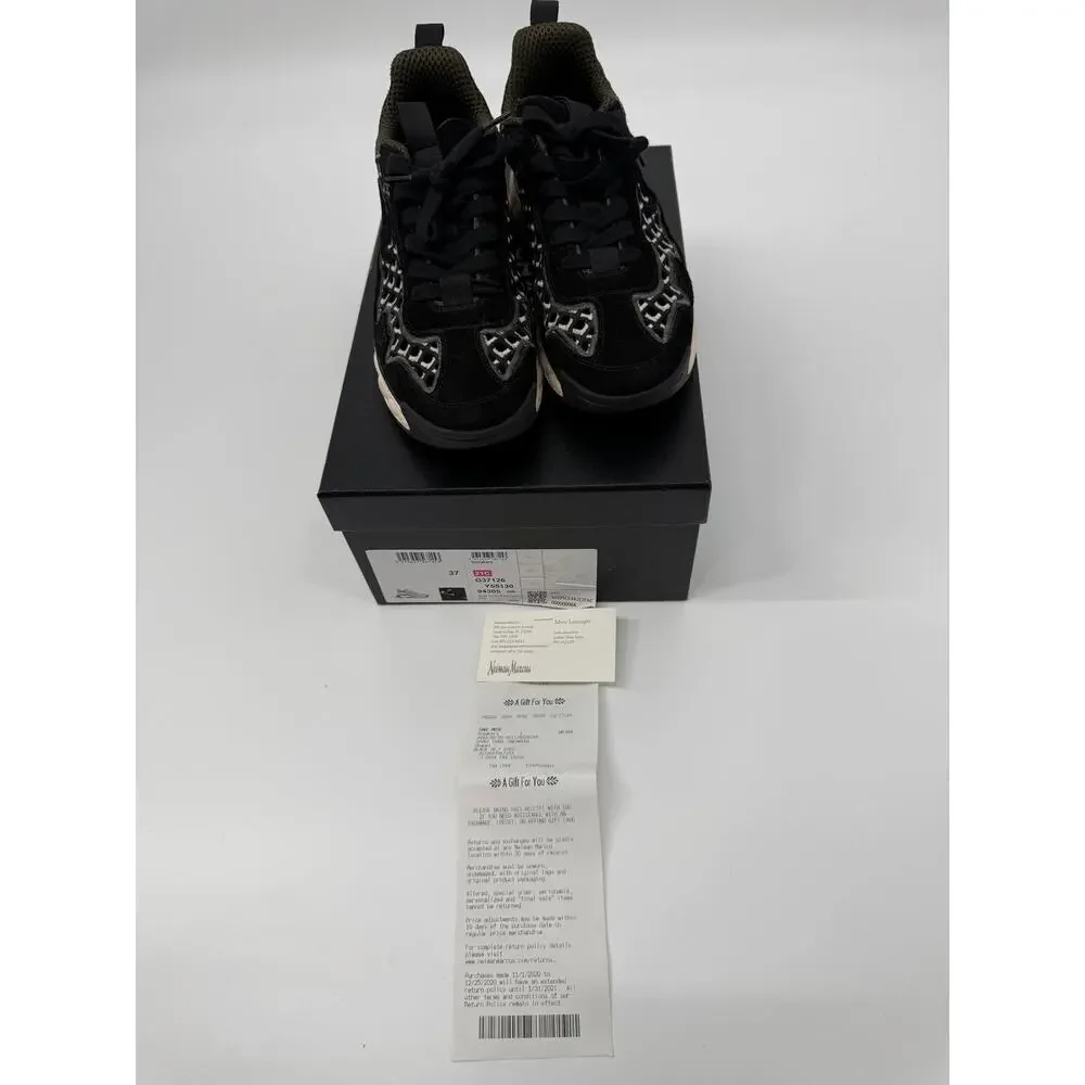 Chanel Interlocking CC Logo Trail Trainer Sneakers Black White Women's Size 37